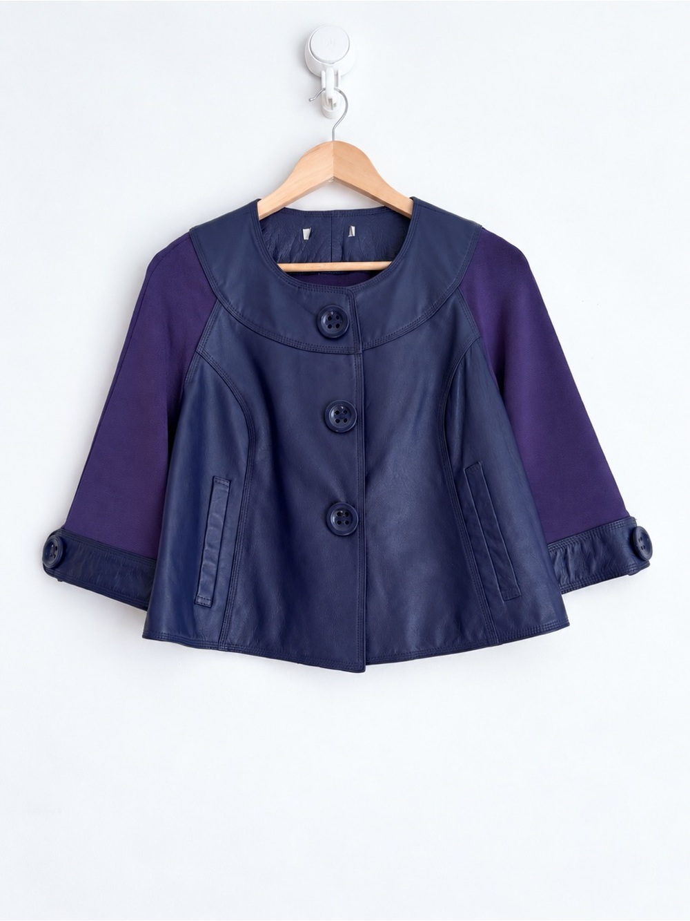 Purple Leather Ponte Mod Swing Cropped Jacket S